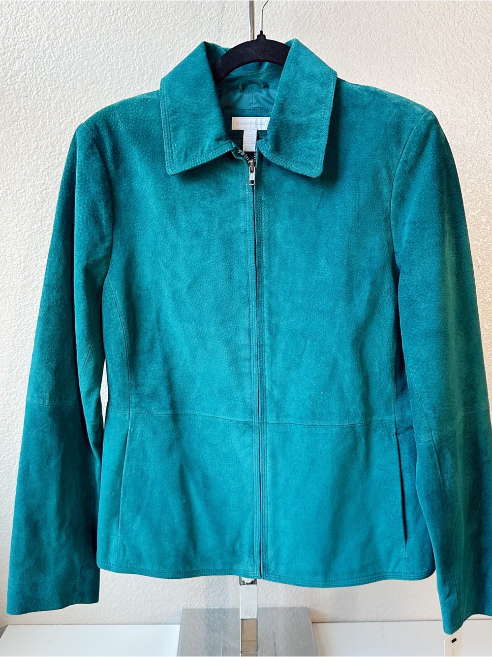 Charter Club Teal Suede Zip-Front Jacket